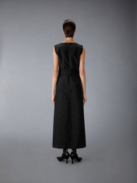 SILK MOIRE BOAT NECK COLUMN DRESS
