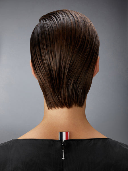 SILK MOIRE BOAT NECK COLUMN DRESS BLACK