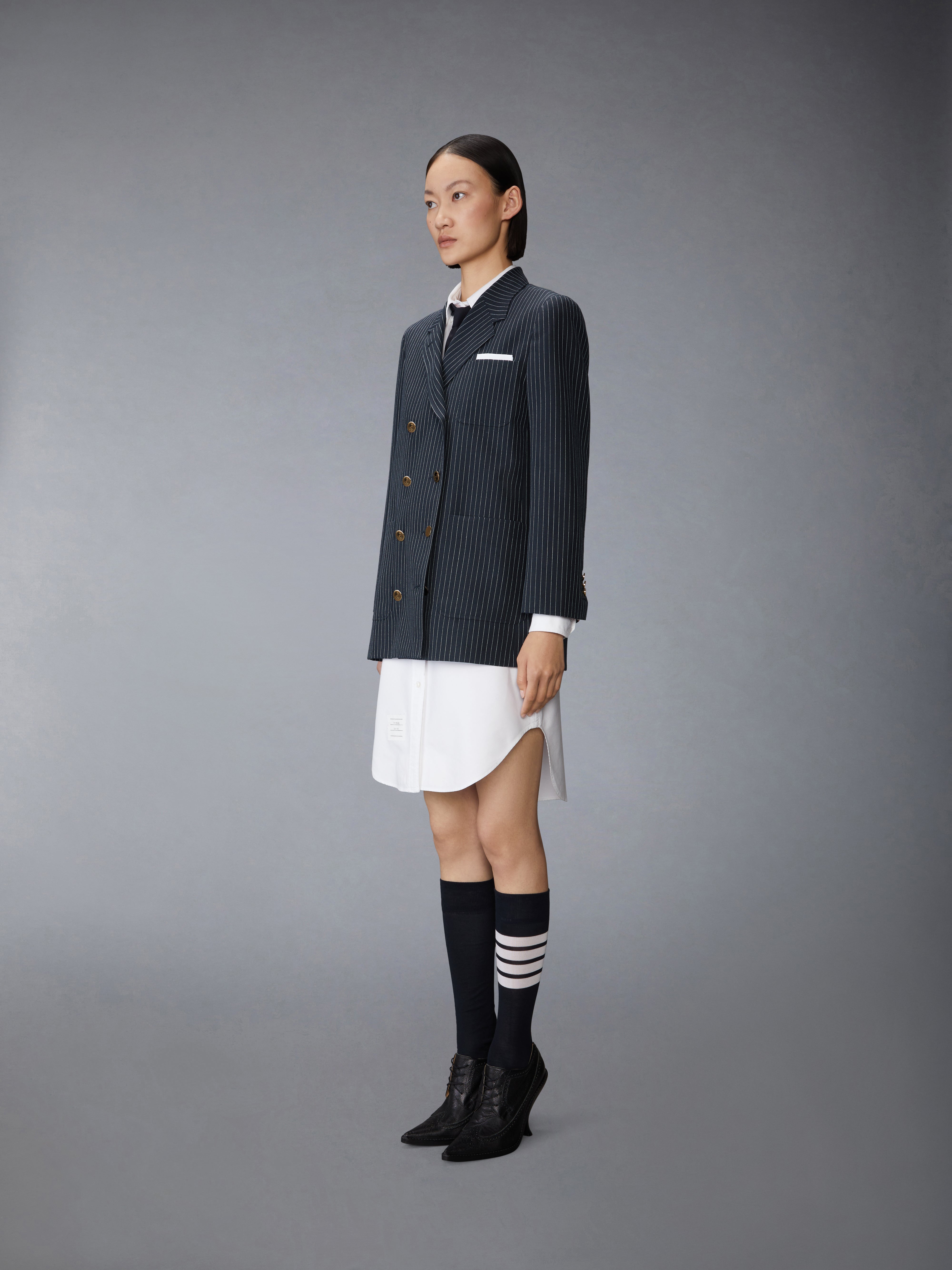 Pinstripe High Twist Wool Sack Sportcoat Dress | Thom Browne