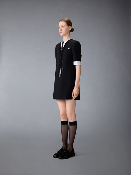WOOL SEERSUCKER TROMPE L’ŒIL SACK MINI DRESS BLACK