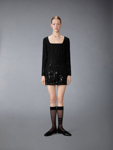 DEGRADE EMBROIDERED MINI SACK DRESS BLACK