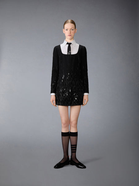 DEGRADE EMBROIDERED MINI SACK DRESS BLACK
