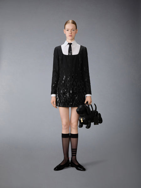 DEGRADE EMBROIDERED MINI SACK DRESS BLACK