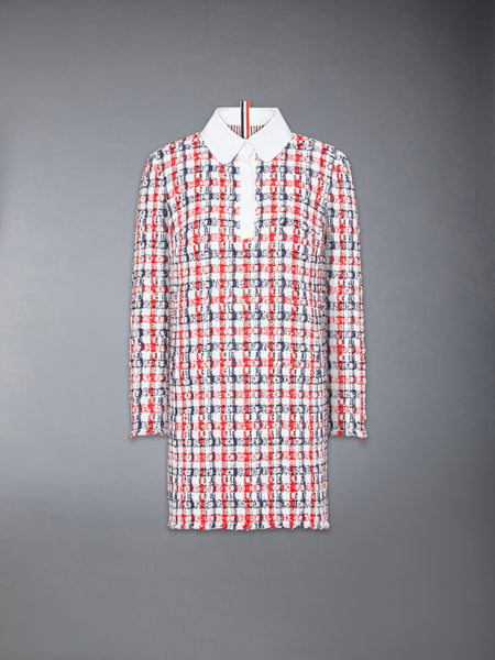 GINGHAM SATIN RIBBON TWEED SHIFT DRESS