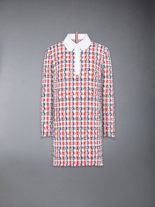 GINGHAM SATIN RIBBON TWEED SHIFT DRESS - featured image