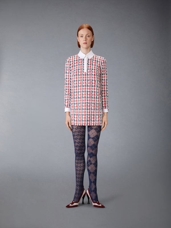 GINGHAM SATIN RIBBON TWEED SHIFT DRESS - image 1