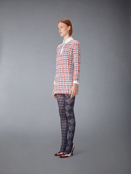 GINGHAM SATIN RIBBON TWEED SHIFT DRESS