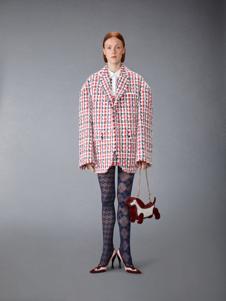 GINGHAM SATIN RIBBON TWEED SHIFT DRESS