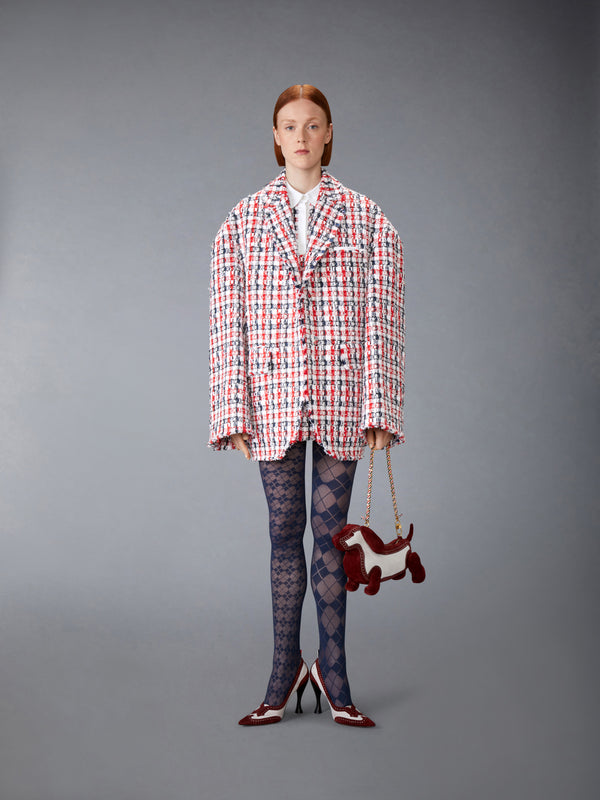GINGHAM SATIN RIBBON TWEED SHIFT DRESS - image 4