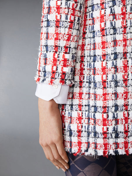 GINGHAM SATIN RIBBON TWEED SHIFT DRESS