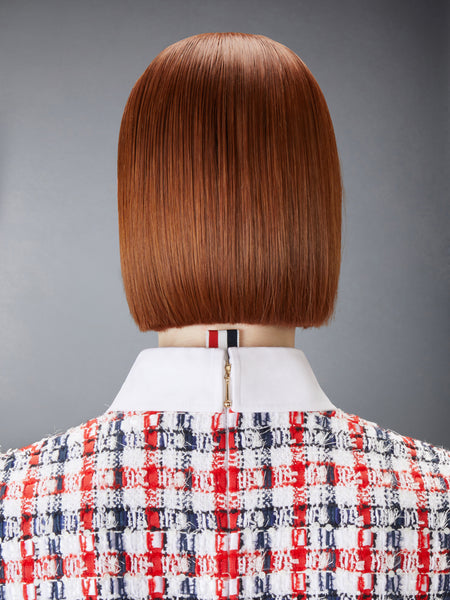 GINGHAM SATIN RIBBON TWEED SHIFT DRESS