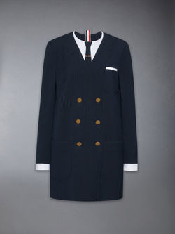 WOOL SEERSUCKER TROMPE L’ŒIL SHIFT MINI DRESS