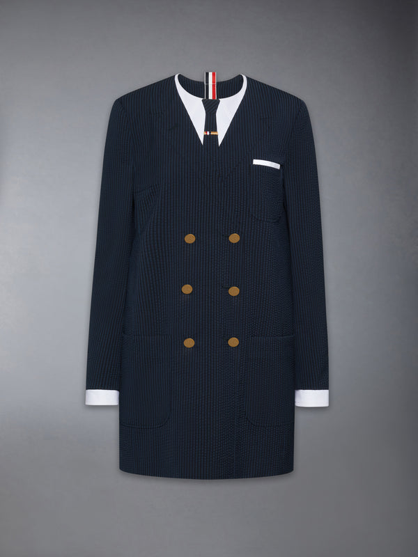 WOOL SEERSUCKER TROMPE L’ŒIL SHIFT MINI DRESS - featured image