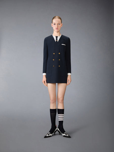 WOOL SEERSUCKER TROMPE L’ŒIL SHIFT MINI DRESS NAVY
