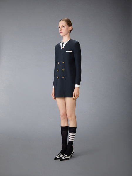 WOOL SEERSUCKER TROMPE L’ŒIL SHIFT MINI DRESS NAVY