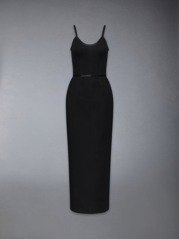 WHIPCORD SATIN TIPPED CORSET DRESS - featured image