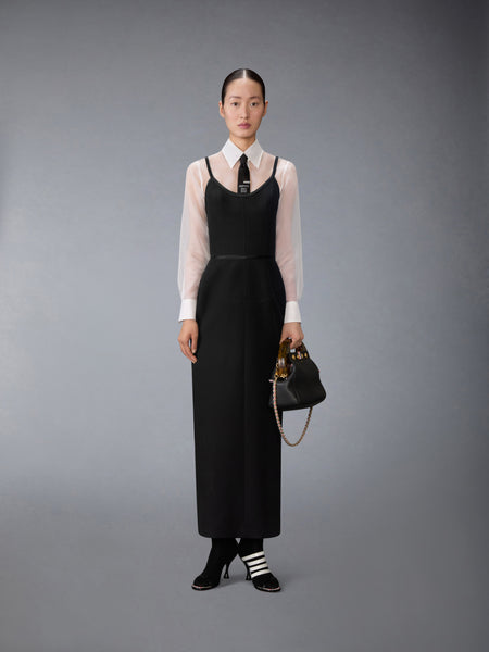 WHIPCORD SATIN TIPPED CORSET DRESS BLACK