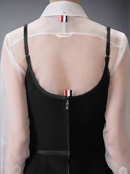 WHIPCORD SATIN TIPPED CORSET DRESS BLACK