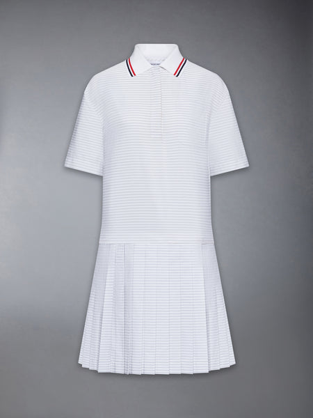 HAIRLINE 4-BAR PLEATED POLO MINI DRESS MED GREY