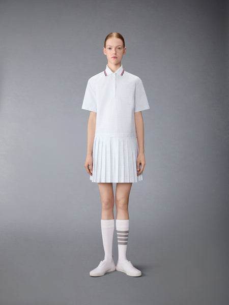HAIRLINE 4-BAR PLEATED POLO MINI DRESS MED GREY