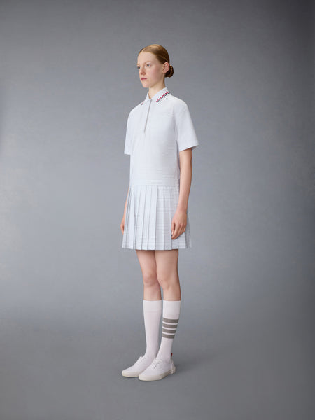 HAIRLINE 4-BAR PLEATED POLO MINI DRESS MED GREY