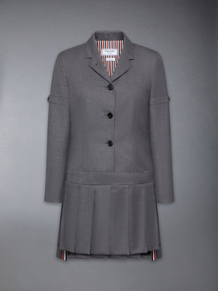 SUPER 120'S TWILL SPORTCOAT PLEATED MINI DRESS MED GREY