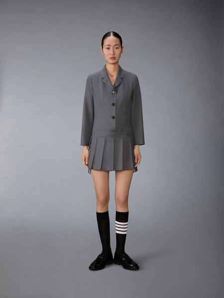 SUPER 120'S TWILL SPORTCOAT PLEATED MINI DRESS MED GREY