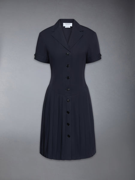 LAPEL COLLAR PLEATED DRESS NAVY