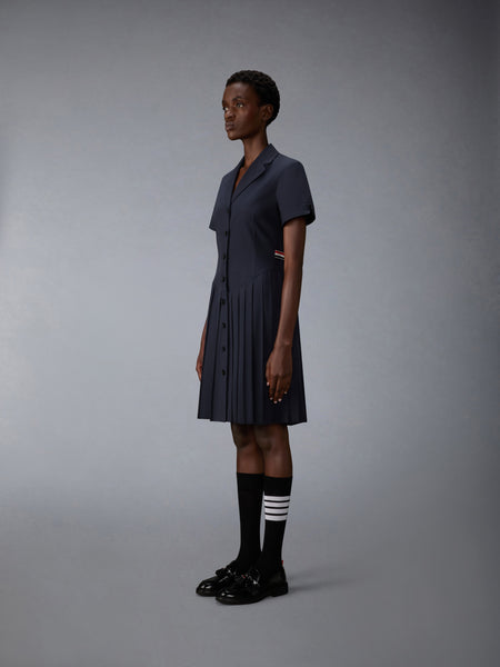 LAPEL COLLAR PLEATED DRESS NAVY