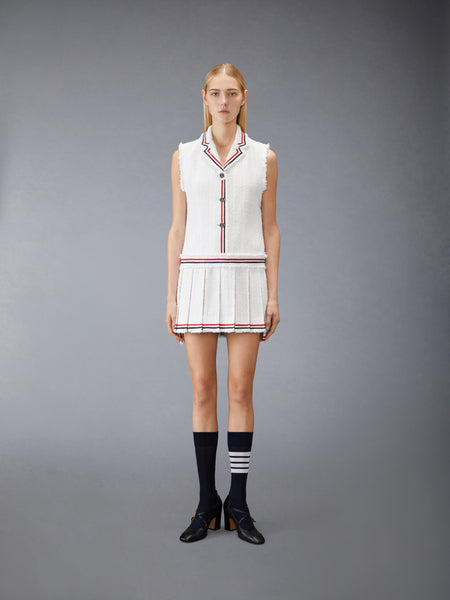 SOLID TWEED PLEATED SPORTCOAT DRESS WHITE