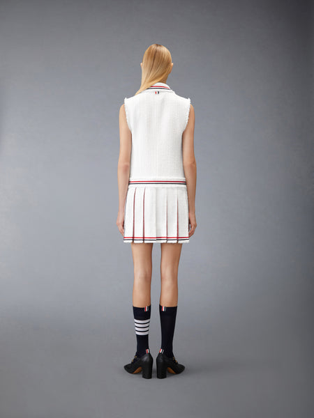 SOLID TWEED PLEATED SPORTCOAT DRESS WHITE