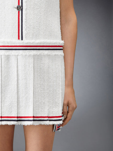 SOLID TWEED PLEATED SPORTCOAT DRESS WHITE