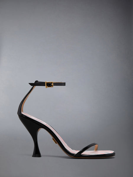 SOFT PATENT 4-BAR HIGH HEEL SANDAL 90MM BLK/WHT