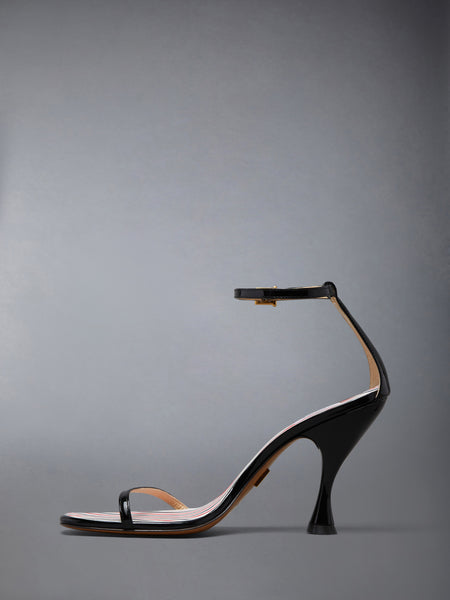 SOFT PATENT 4-BAR HIGH HEEL SANDAL 90MM BLK/WHT