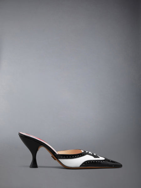 SOFT PATENT HEELED MULE 75MM BLK/WHT