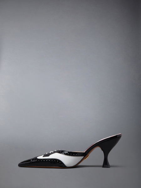 SOFT PATENT HEELED MULE 75MM BLK/WHT