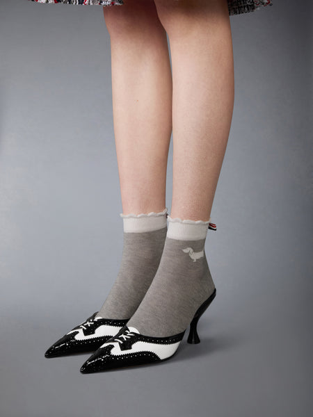 SOFT PATENT HEELED MULE 75MM BLK/WHT