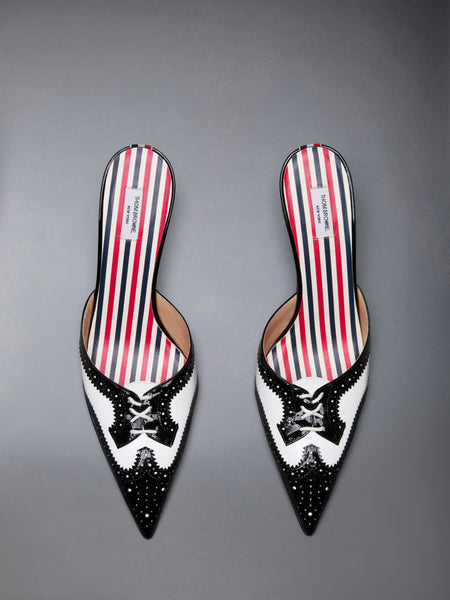 SOFT PATENT HEELED MULE 75MM BLK/WHT