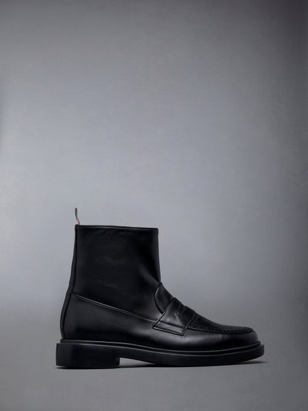 Vitello Calf Leather Penny Loafer Ankle Boot BLACK