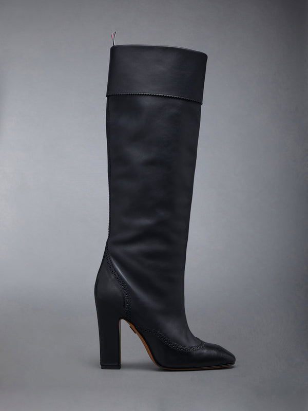 Calf Leather 105mm Block Heel Brogued Knee High Boot - featured image