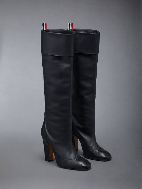 Calf Leather 105mm Block Heel Brogued Knee High Boot - image 2