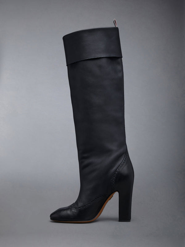 Calf Leather 105mm Block Heel Brogued Knee High Boot - image 3