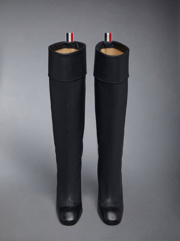 Calf Leather 105mm Block Heel Brogued Knee High Boot - image 4
