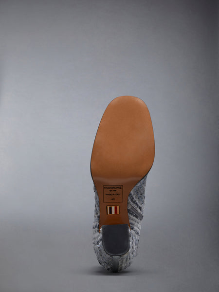 プリンス オブ ウェールズ チェック シェニール ツイード 75mm ブロックヒール アンクルブーツ ミディアム グレー