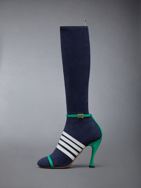 ソフトスエード トロンプルイユ 4-BAR サンダルブーツ 105MM ネイビー/緑