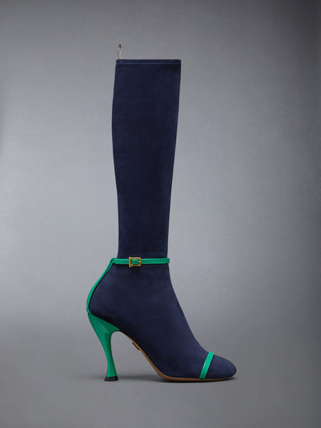 ソフトスエード トロンプルイユ 4-BAR サンダルブーツ 105MM ネイビー/緑