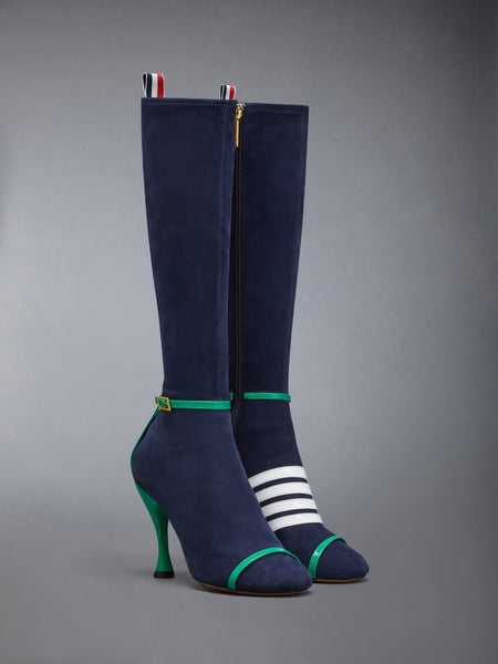 ソフトスエード トロンプルイユ 4-BAR サンダルブーツ 105MM ネイビー/緑