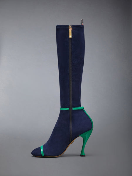 ソフトスエード トロンプルイユ 4-BAR サンダルブーツ 105MM ネイビー/緑