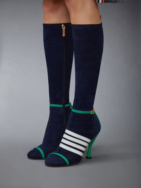 ソフトスエード トロンプルイユ 4-BAR サンダルブーツ 105MM ネイビー/緑