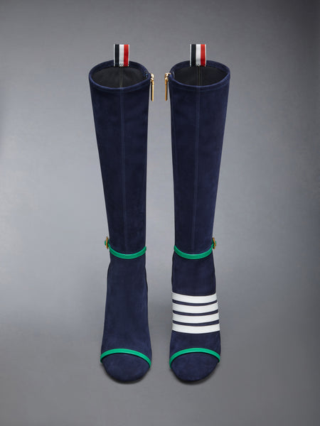 ソフトスエード トロンプルイユ 4-BAR サンダルブーツ 105MM ネイビー/緑